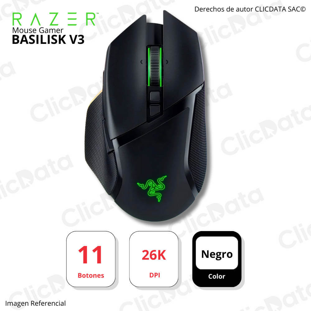 Mouse Gamer Razer Basilisk V3 26K Dpi Switch Optico 70M 11 Zonas Chroma Black (Rz01-04000100-R3M1)