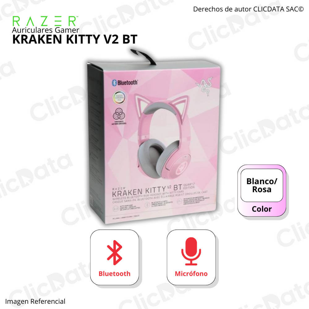 Audifono C/Microf. Razer Kraken Kitty V2 Bt Wireless Chroma Quartz (Rz04-04860100-R3U1)