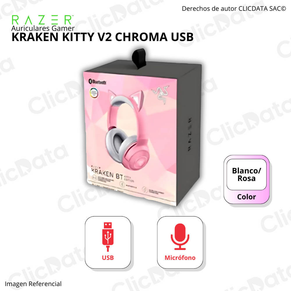 Audifono C/Microf. Razer Kraken Kitty V2 Chroma Usb Quartz (Rz04-04730200-R3U1)