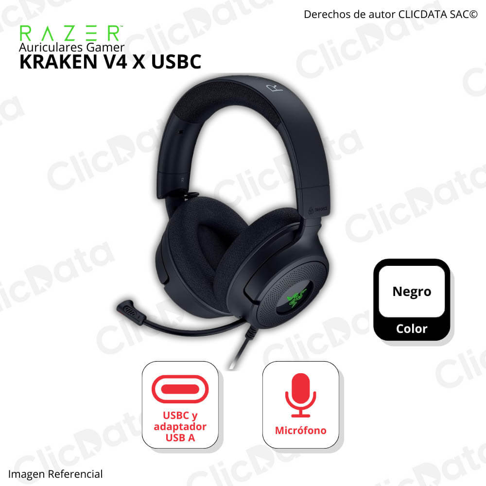 Audifono C/Microf. Razer Kraken V4 X Usb-C /Adaptador Usb-A Chroma Black (Rz04-05180100-R3U1)