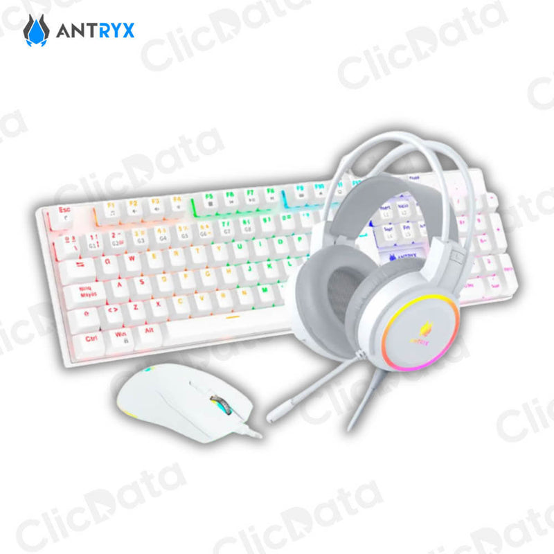 Combo Gamer Antryx GC-3100 X3 White, Teclado Switch Red, Mouse, Auriculares