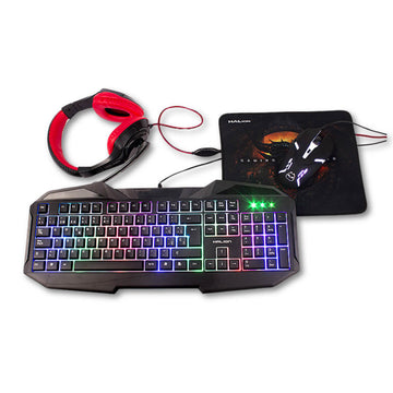 Combo Gamer Halion HA-404C Blanco y Negro RGB Con cable Luces RGB
