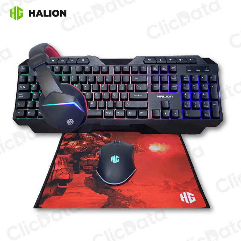 Combo Gamer Halion HA-404C Blanco y Negro RGB Con cable Luces RGB
