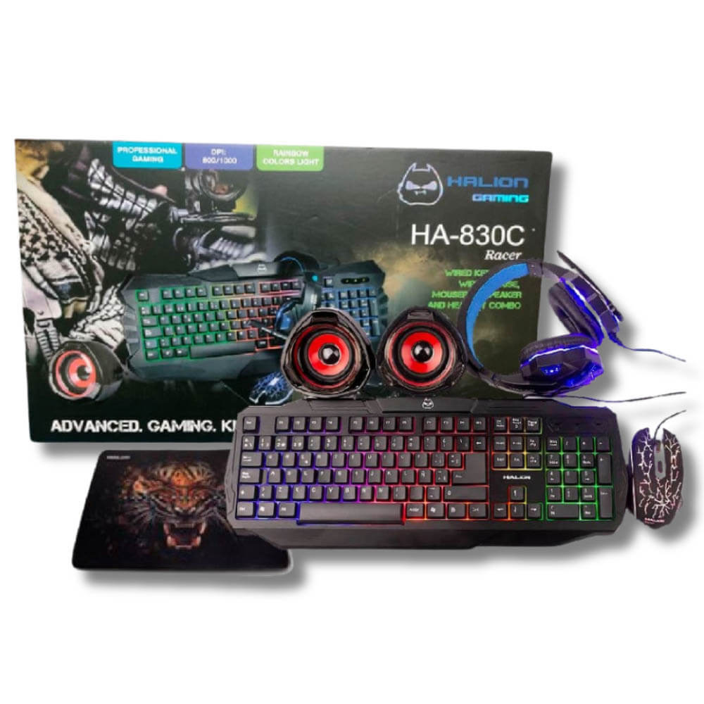 Combo Gamer Racer HA-830C Negro Parlantes 2.0 Cable Luz LED