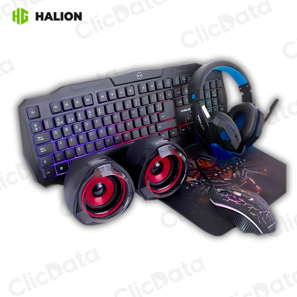 Combo Gamer Racer HA-830C Negro Parlantes 2.0 Cable Luz LED