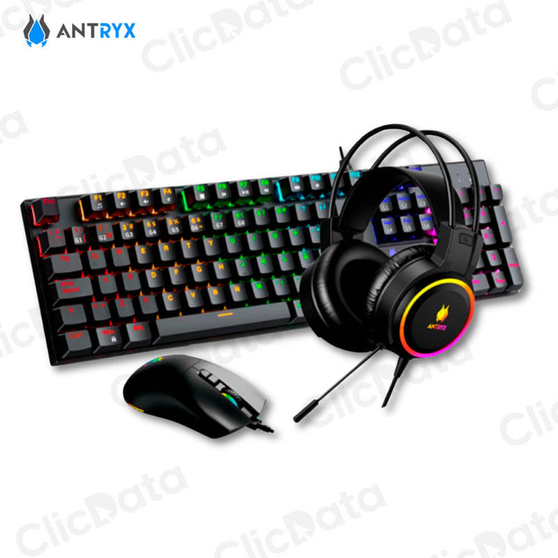 Combo Gamer Antryx GC3100 X3 Black, Teclado Switch Blue, Mouse Y Auricular