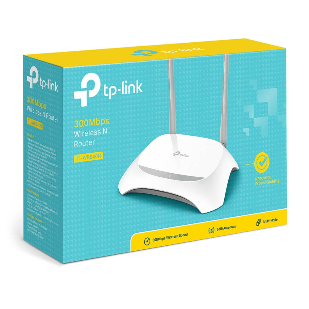 Router TPLink TL-WR840N N 300Mbps Wifi, banda 2.4 GHz, 300 mbps, 4 puertos LAN, 2 antenas