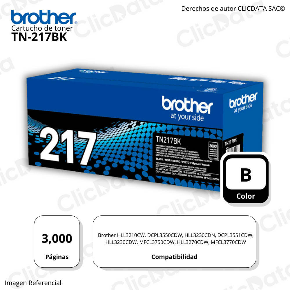 Toner Brother TN 217BK Negro 3,000 Pág. L3270, L3551cdw Original