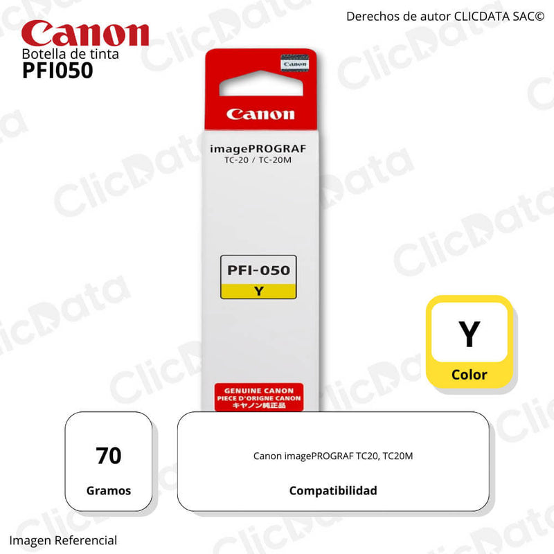 Tinta Canon PFI 050 Yellow 70ML imagePROGRAF TC20, TC 20M Original