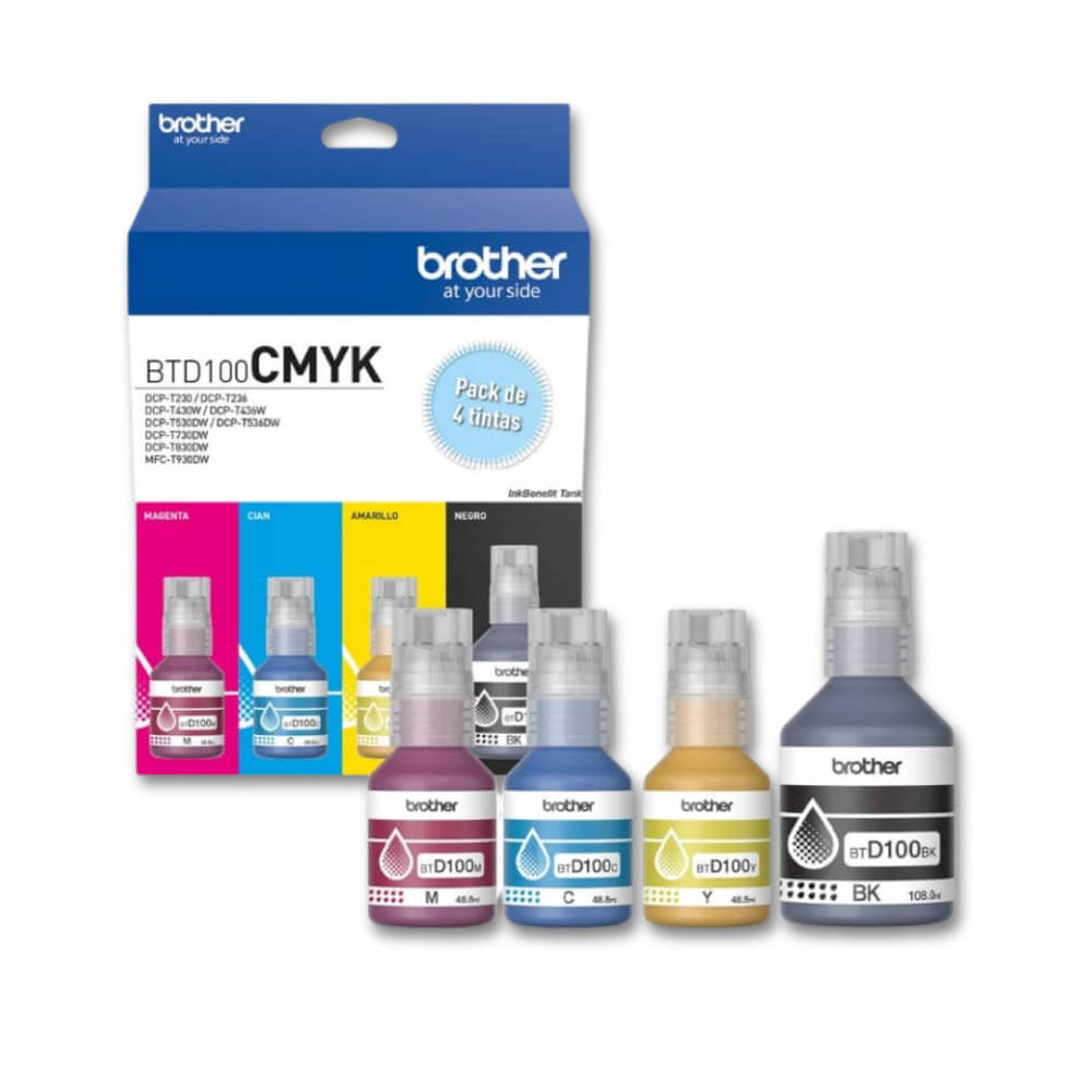 Juego de Tinta Brother BTD-100B Negro y Colores Compatible