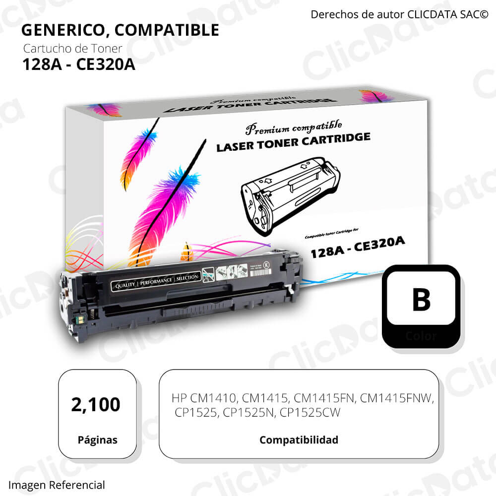 Toner HP 128A Negro CE320A 2,000 Pág. CP1525N, CM1410 Compatible