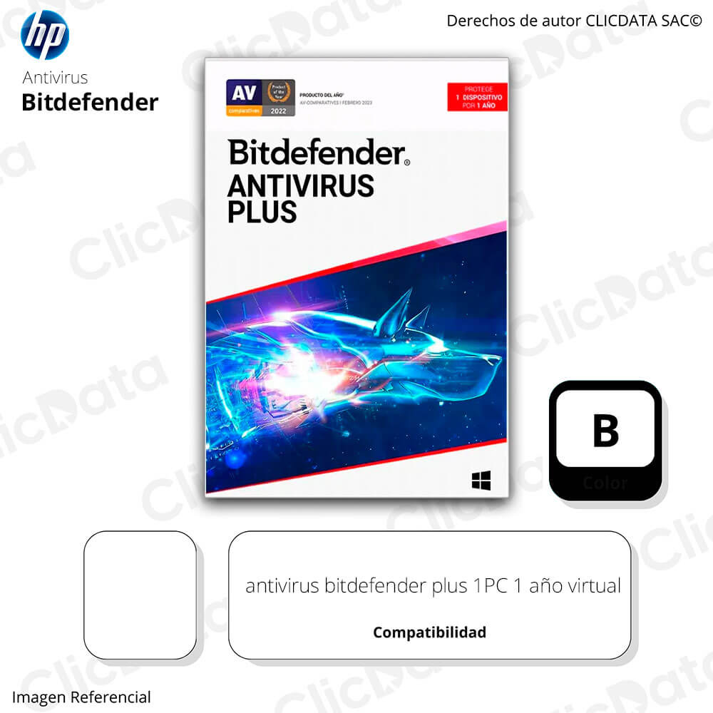 antivirus bitdefender plus 1PC 1 año virtual