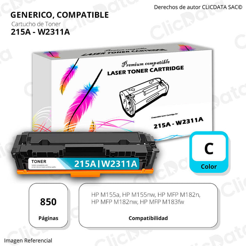 Toner Hp 215A Cian W2311A 850 Pág. M182nw, M183fw Compatible
